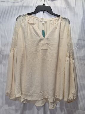Maurices 1X Cream Lace-Shoulder Boho Top NWT